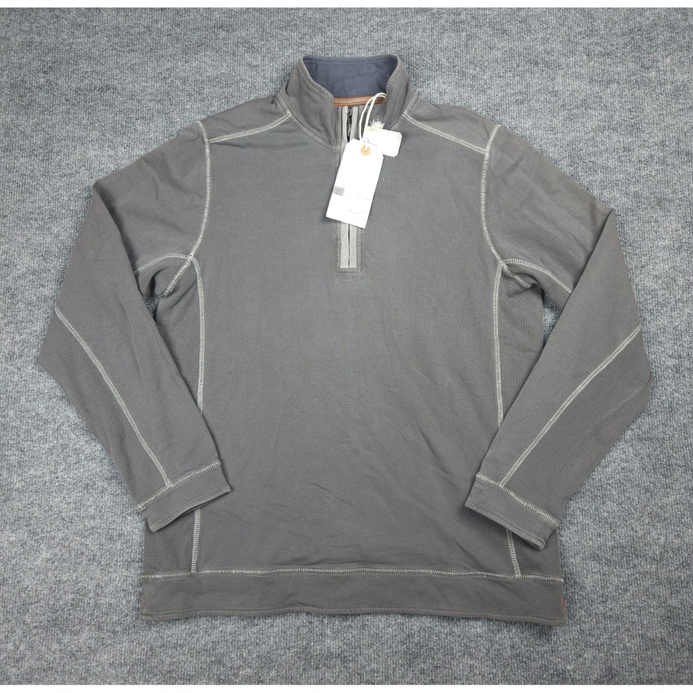 Tommy Bahama BEN and TERRY 1/4 Zip Sweater Men's Medium Gray "Carbon" NWT‎